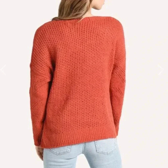 Cupcakes and Cashmere Soft V-Neck Drop Needle Sweater Burnt Orange L - Picture 3 of 11